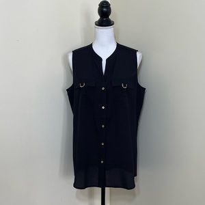 NWOT Calvin Klein || Woman’s blacksleeveless button down Top size Large
